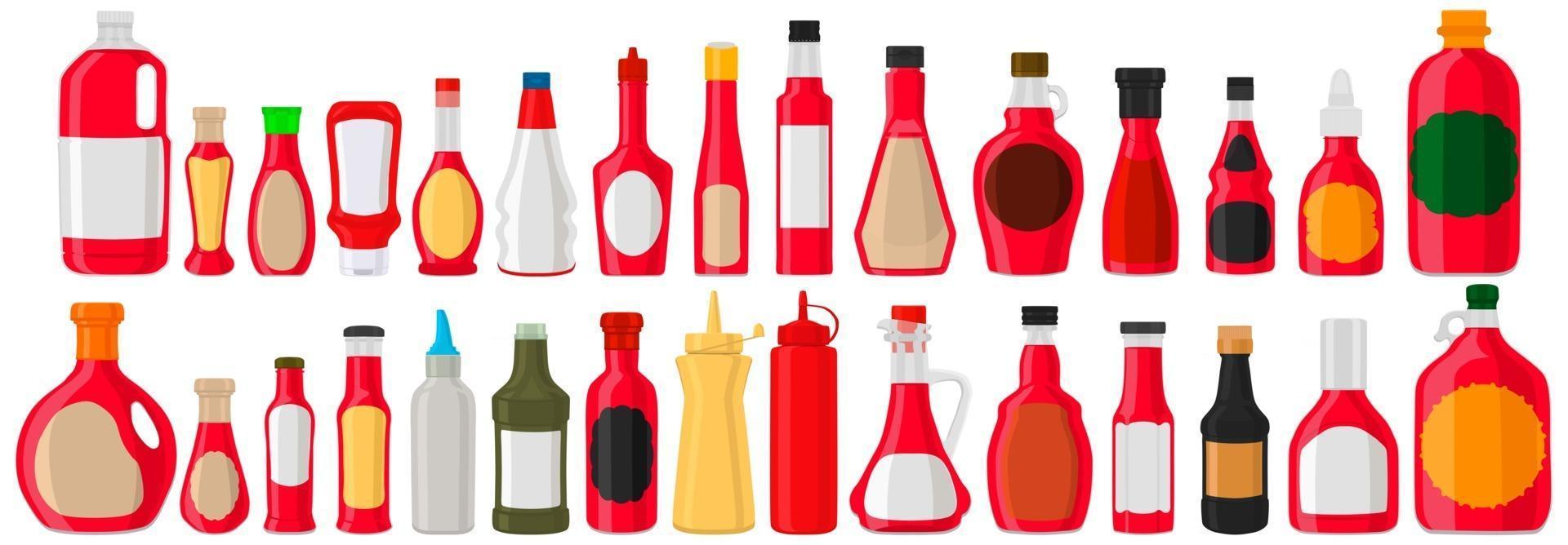 Illustration on big kit varied glass bottles filled liquid cranberry sauce vector