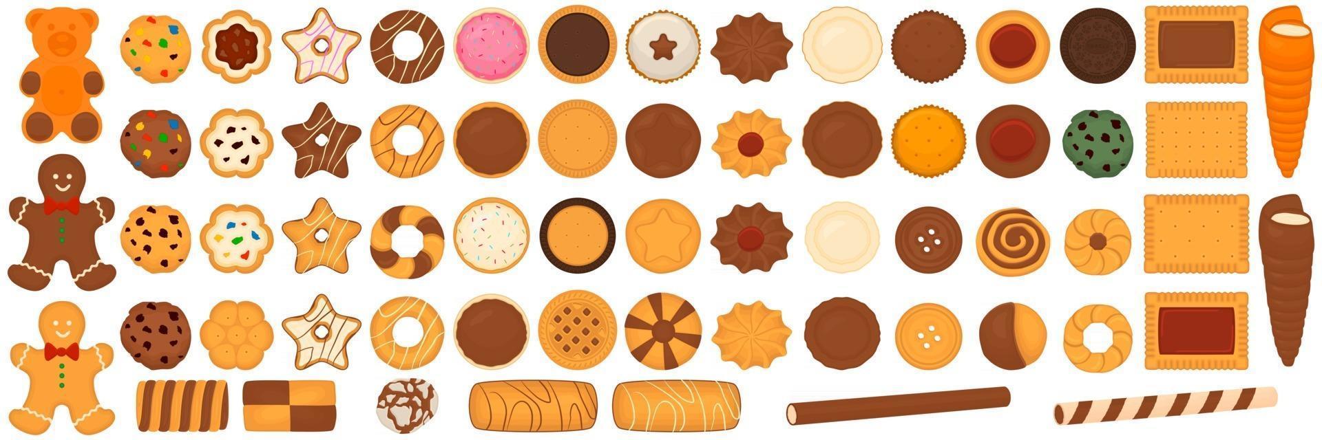 Ilustración sobre el tema gran conjunto de galletas diferentes, kit de galletas de colores vector