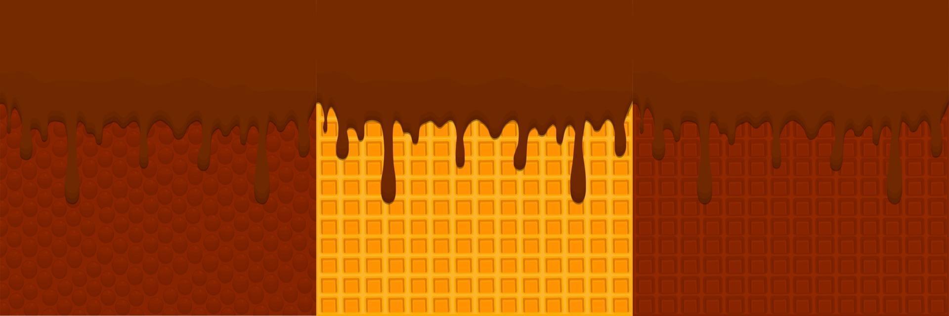 sticky syrup on waffle with cell, dessert appetizing cookie vector