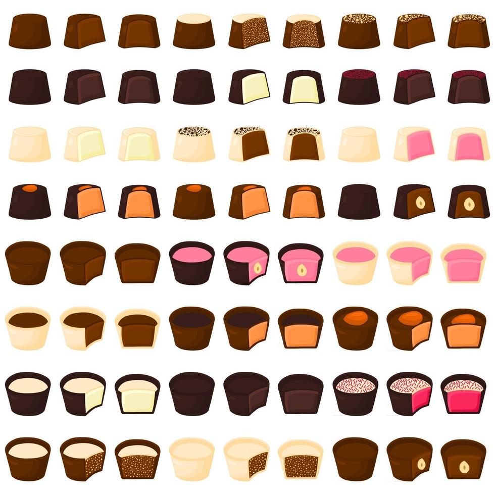 Illustration on theme beautiful big set sweet chocolate candy bonbon vector