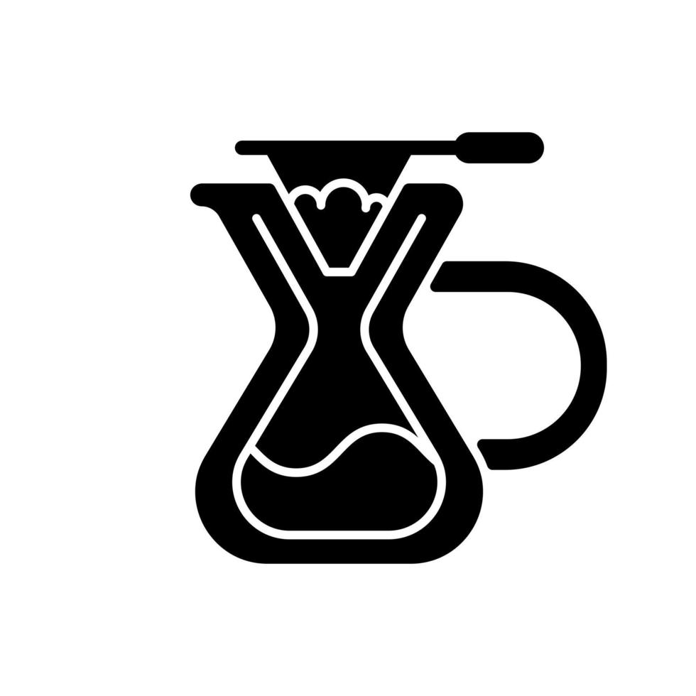 Vierta sobre el icono de glifo negro de cafetera. Equipo profesional para expreso. filtro de goteo para la elaboración de bebidas. accesorios de barista. símbolo de silueta en el espacio en blanco. vector ilustración aislada