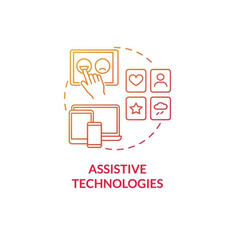 Assistive technologies concept icon. Autistic behavior treatment abstract idea thin line illustration. Improving skills. Coping with daily lives challenges. Vector isolated outline color drawing