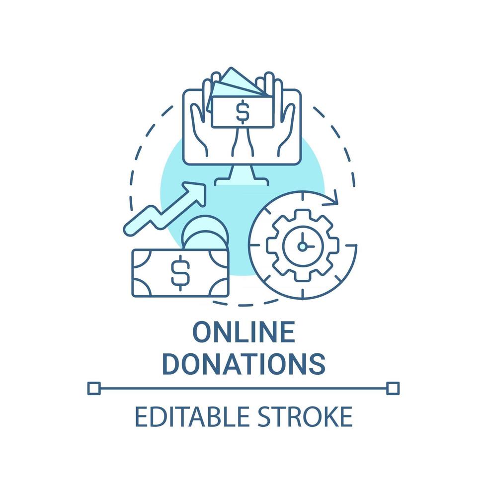 Online donations concept icon. Fundraising event abstract idea thin line illustration. Mobile, computer giving. Collect donations around world. Vector isolated outline color drawing. Editable stroke