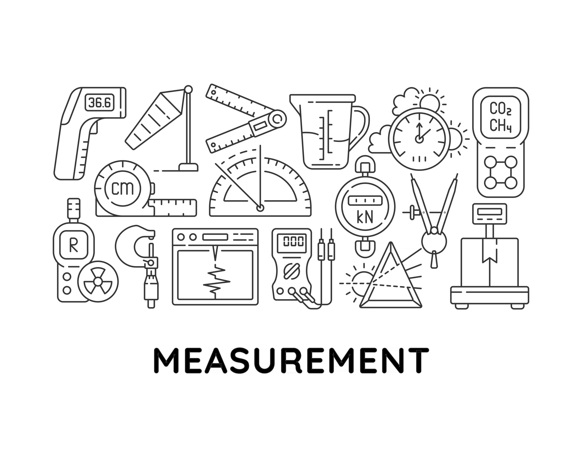 Measurement tools abstract linear concept layout with headline. Devices