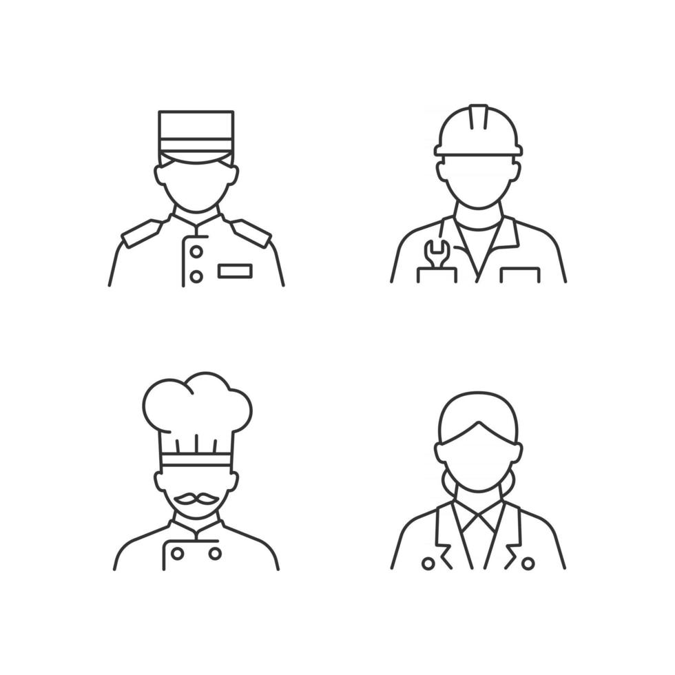 Hotel service linear icons set. Providing information for visitors. Helpful staff during vacation. Customizable thin line contour symbols. Isolated vector outline illustrations. Editable stroke