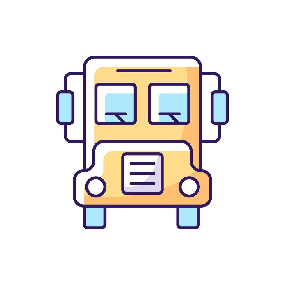 autobús escolar icono de color rgb. transporte para estudiantes. automóvil para conducir alumnos. tránsito para niños. ir a la escuela pública. ilustración vectorial aislada. rutina diaria simple dibujo lineal relleno vector