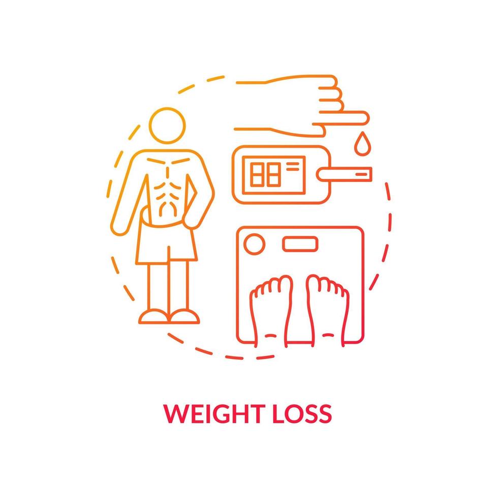 icono del concepto de pérdida de peso. perdiendo kilogramos. problemas de enfermedades. plan de tratamiento médico. curar la diabetes resultados idea abstracta ilustración de línea fina. dibujo de color de contorno aislado vectorial vector