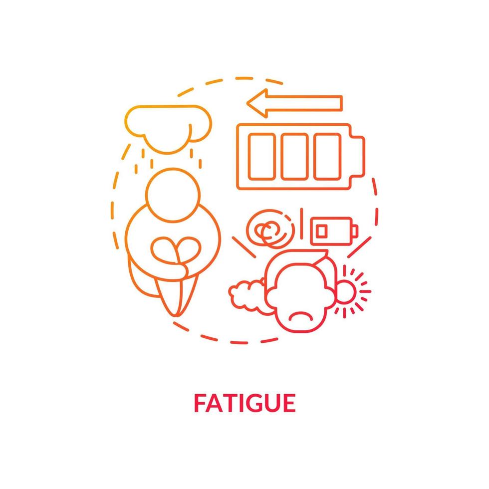 Fatigue concept icon. Feeling of tiredness. Human body problems after disease treatment. Diabetes issues abstract idea thin line illustration. Vector isolated outline color drawing