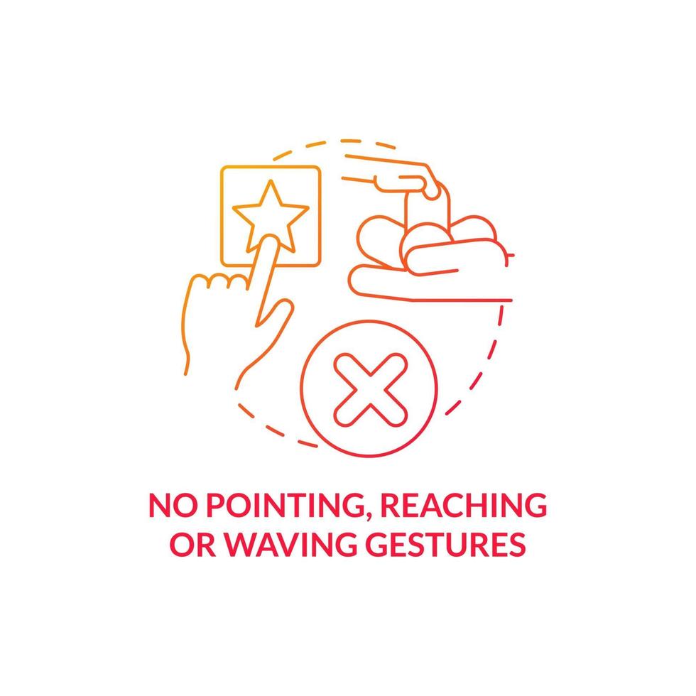 No pointing, reaching and waving gestures concept icon. Autism sign abstract idea thin line illustration. Difficulty with showing ability. Inability to point. Vector isolated outline color drawing