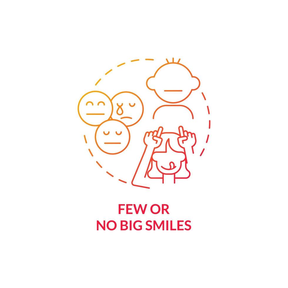 Few and no big smiles concept icon. Autism sign in children abstract idea thin line illustration. Behavioral difference. Low facial muscle controls. Vector isolated outline color drawing