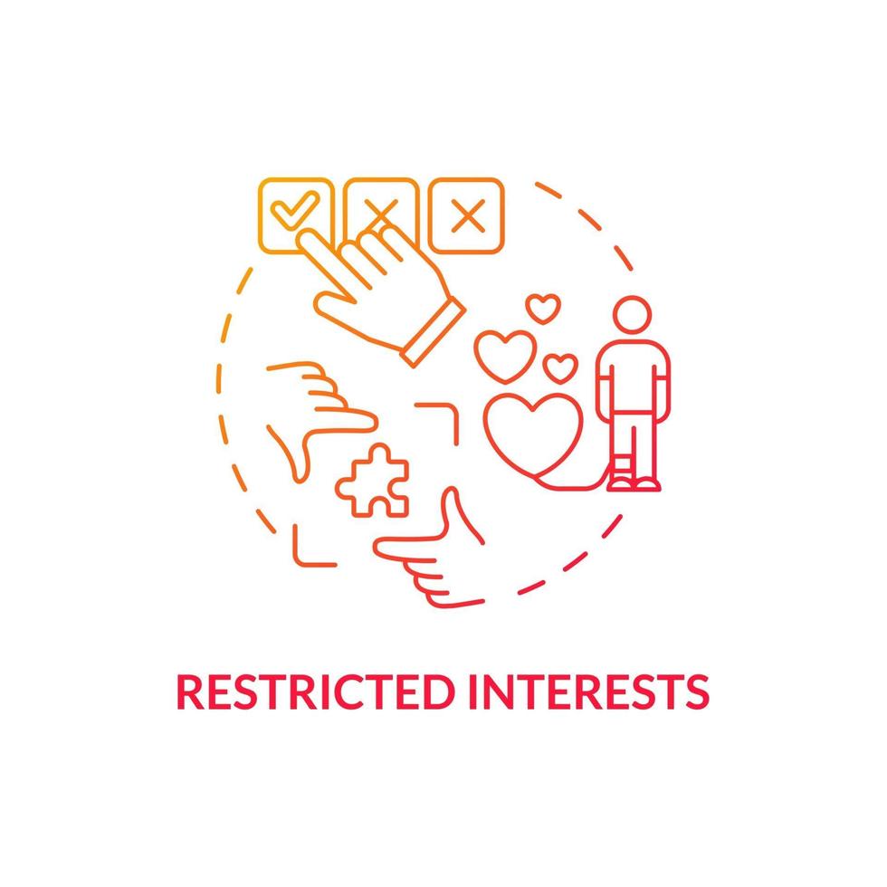 Restricted interests concept icon. Autism symptom abstract idea thin line illustration. Highly attachment to objects. Blocking out uncertainty. Vector isolated outline color drawing