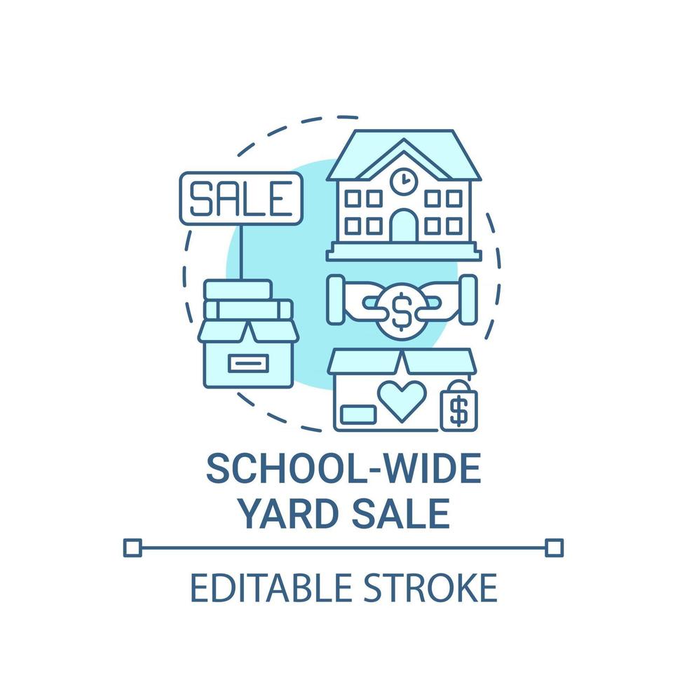 School-wide yard sale concept icon. Fundraising appeal abstract idea thin line illustration. Organizing rummage sale in open-air playground. Vector isolated outline color drawing. Editable stroke