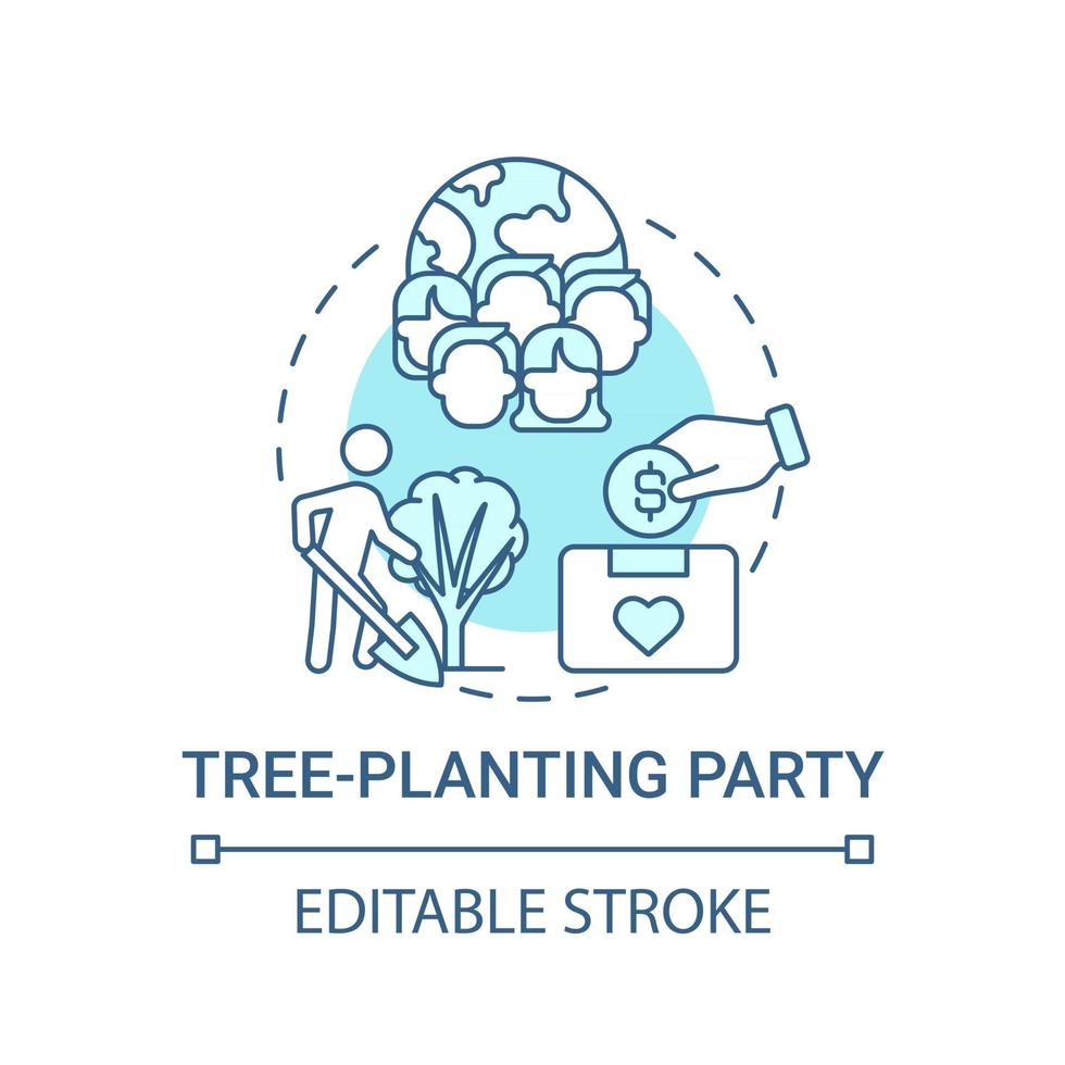 Tree-planting party fundraiser concept icon. Fundraising campaign abstract idea thin line illustration. Transplanting tree seedlings. Vector isolated outline color drawing. Editable stroke