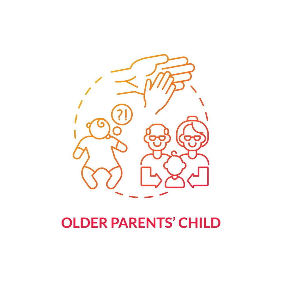 Older parents child concept icon. Autism risk factor abstract idea thin line illustration. Increased intellectual disability prevalence. ASD diagnosis in kids. Vector isolated outline color drawing