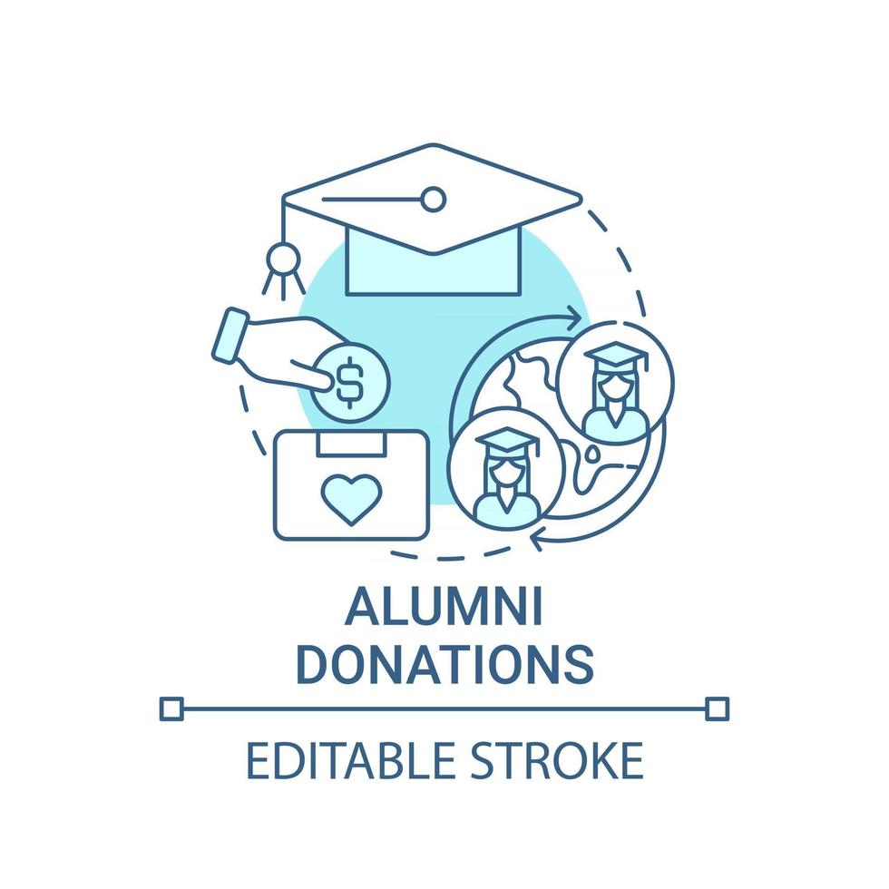 Alumni donations concept icon. Fundraising appeal abstract idea thin line illustration. Donating financial funds to academic institutions. Vector isolated outline color drawing. Editable stroke