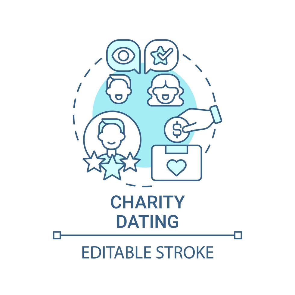 Charity dating concept icon. Fundraising kind abstract idea thin line illustration. Helping charitable causes. Participating in auction. Vector isolated outline color drawing. Editable stroke