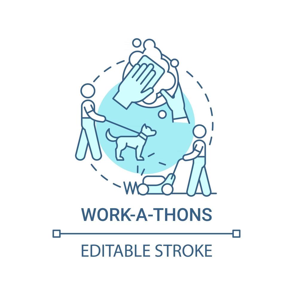 Work-a-thons fundraiser concept icon. Fundraising appeal abstract idea thin line illustration. Community event. Working in church. Clean-a-thon. Vector isolated outline color drawing. Editable stroke