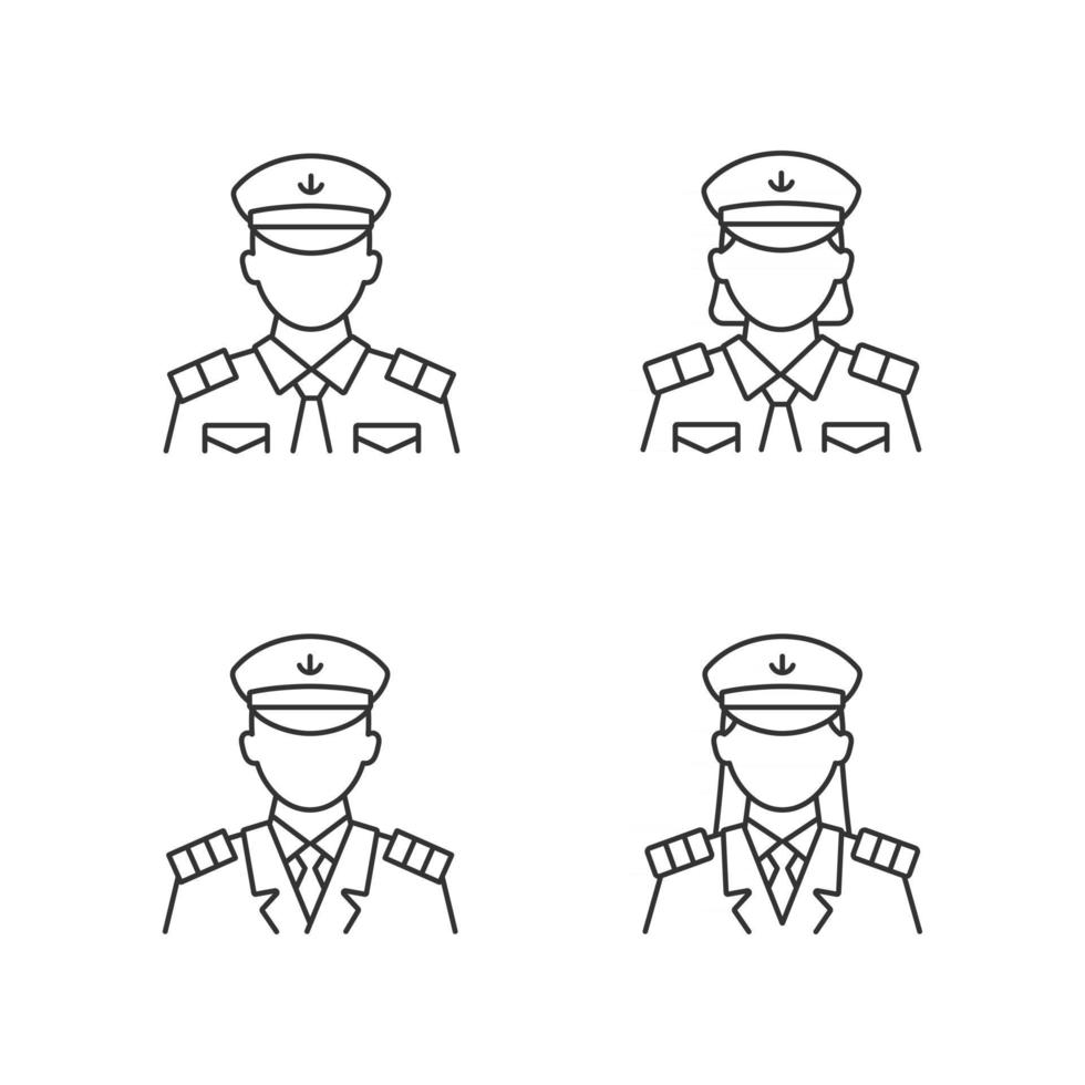 Cruise crew linear icons set. Organisation of comfortable trip for tourists. Helping visitors. Customizable thin line contour symbols. Isolated vector outline illustrations. Editable stroke