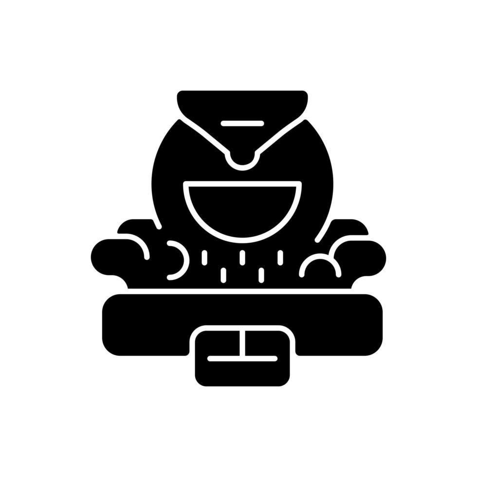 tostador de café icono de glifo negro. tecnología comercial profesional para el procesamiento de frijoles. preparación en fábrica de semillas. símbolo de silueta en el espacio en blanco. vector ilustración aislada