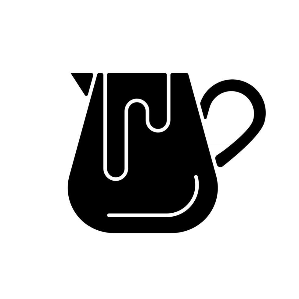 Milk jug black glyph icon. Pitcher for professional latte art. Equipment for coffee shop and cappuccino preparation. Barista accessories. Silhouette symbol on white space. Vector isolated illustration