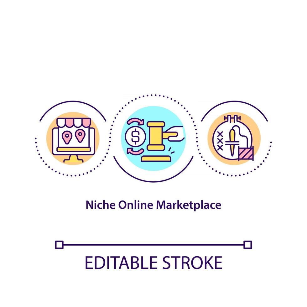 Niche online marketplace concept icon. Creating marketplace for selling items remotely. Online shops abstract idea thin line illustration. Vector isolated outline color drawing. Editable stroke