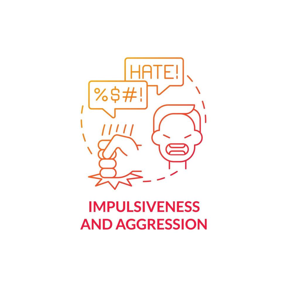 Aggressive and impulsive behaviors concept icon. Autism sign abstract idea thin line illustration. Negative impact on life quality. Distressed behaviour. Vector isolated outline color drawing