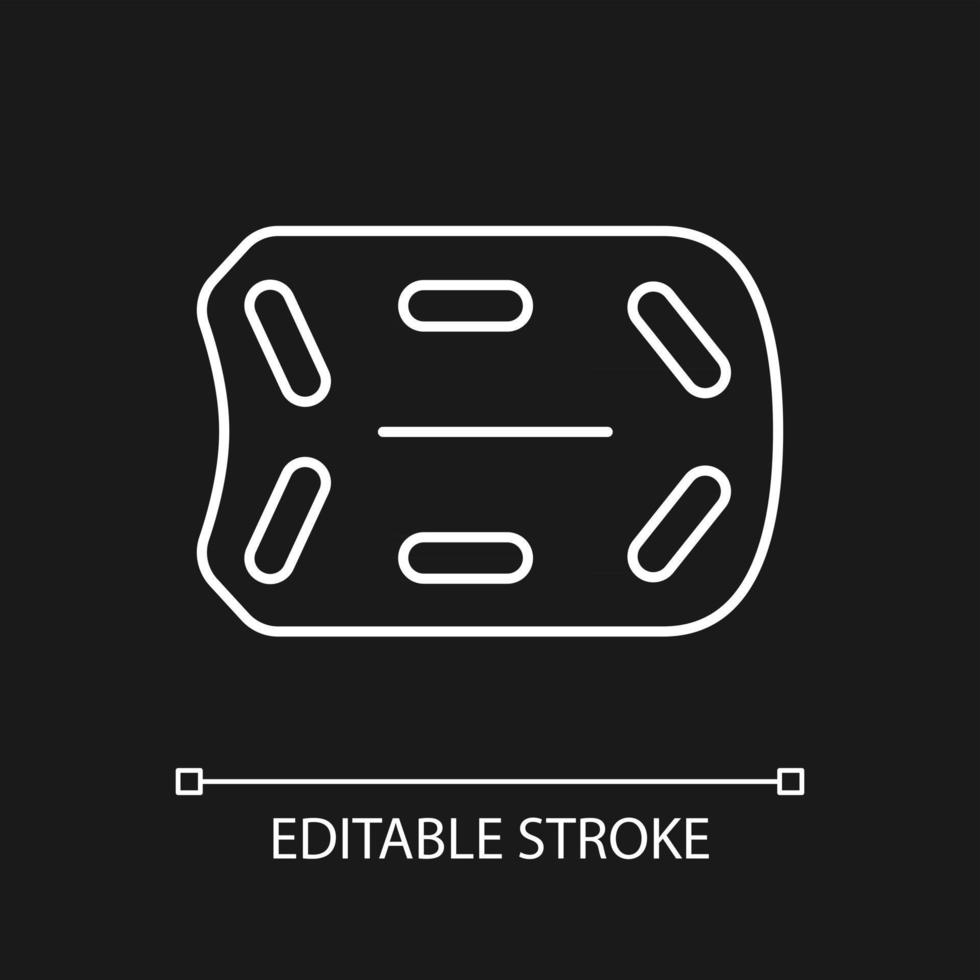 Rescue board white linear icon for dark theme. Water rescue operations. Floatation device. Thin line customizable illustration. Isolated vector contour symbol for night mode. Editable stroke
