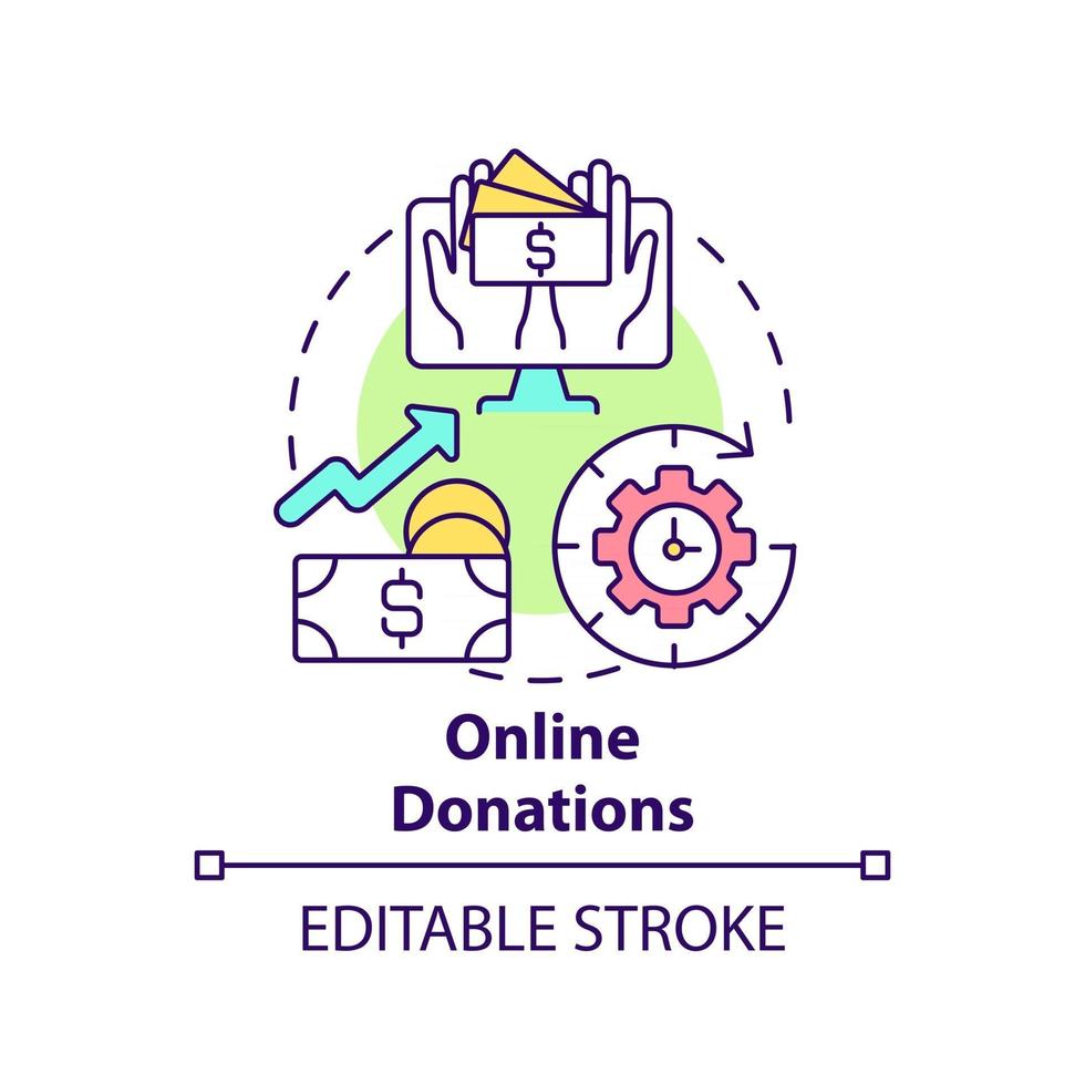 Online donations concept icon. Fundraising event abstract idea thin line illustration. Raise money via internet. Collect donations around world. Vector isolated outline color drawing. Editable stroke