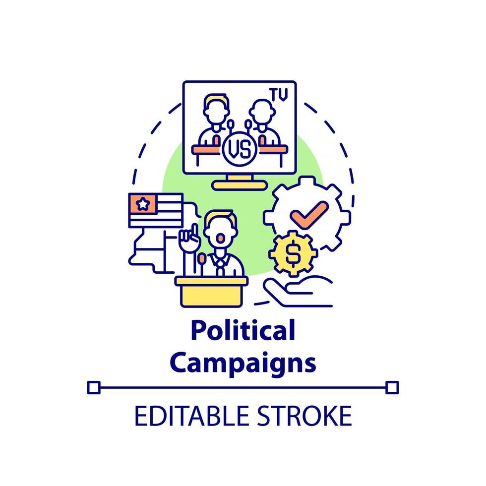 Political campaigns fundraiser concept icon. Fundraising type abstract idea thin line illustration. Financial contribution from multiple sources. Vector isolated outline color drawing. Editable stroke