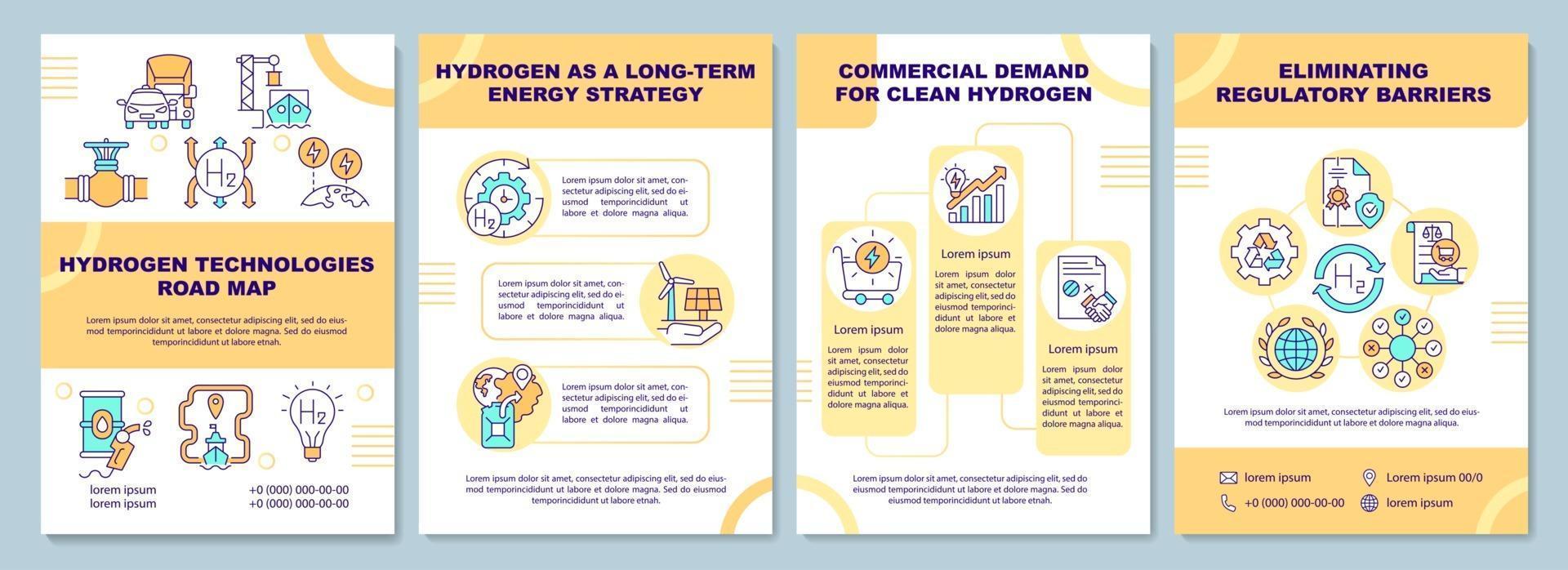 Hydrogen technologies road map brochure template. Energy strategy. Flyer, booklet, leaflet print, cover design with linear icons. Vector layouts for presentation, annual reports, advertisement pages