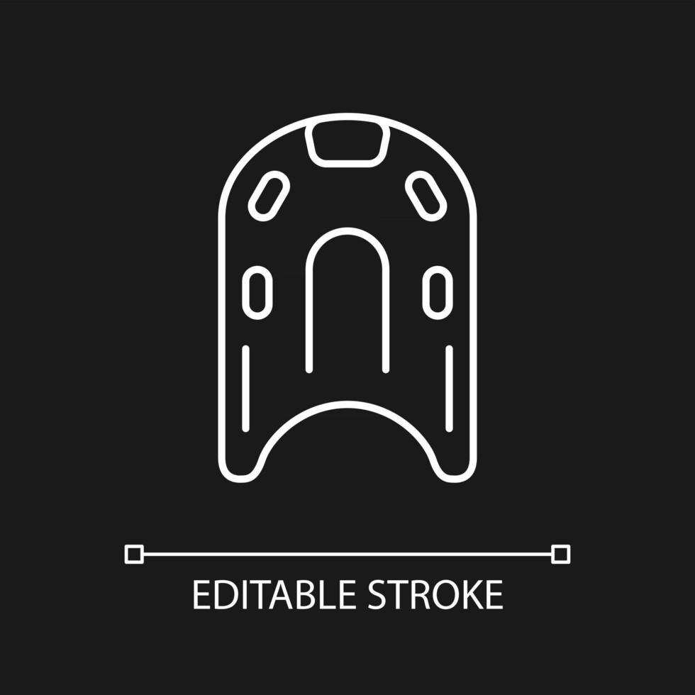 Kickboard white linear icon for dark theme. Buoyant rectangular board. Lower body workouts. Thin line customizable illustration. Isolated vector contour symbol for night mode. Editable stroke