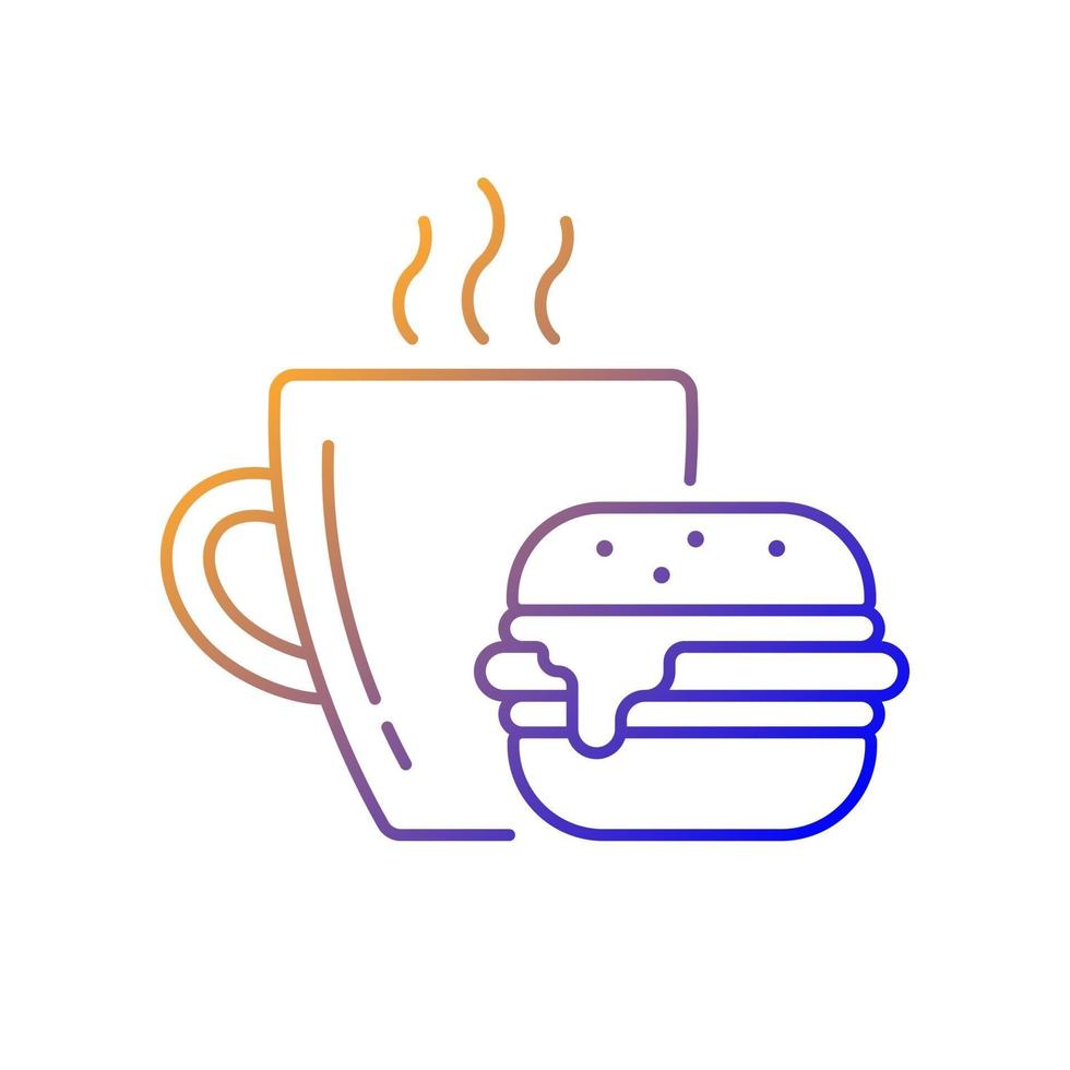 Lunch gradient linear vector icon. Burger and drink in cup. Coffee mug with sandwich for dinner. Dining at cafe. Thin line color symbols. Modern style pictogram. Vector isolated outline drawing