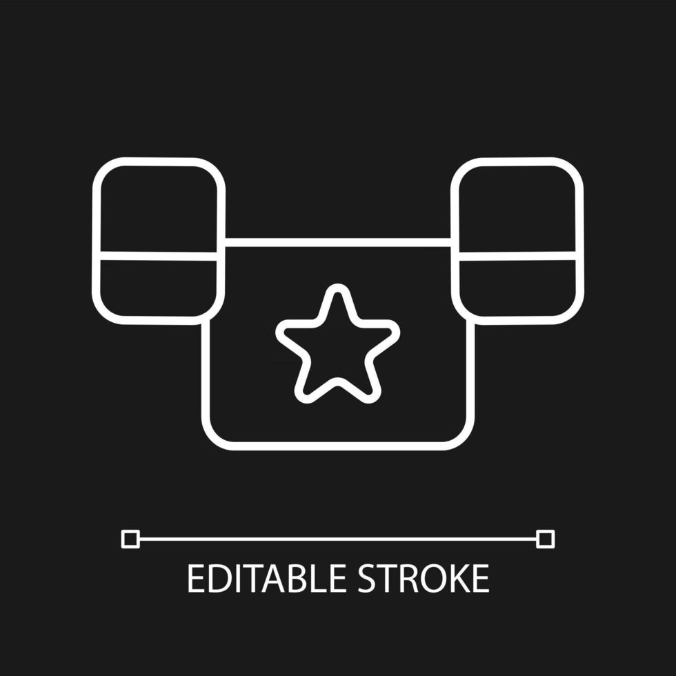 Puddle jumper white linear icon for dark theme. Keeping child safe in swimming pool and sea. Thin line customizable illustration. Isolated vector contour symbol for night mode. Editable stroke