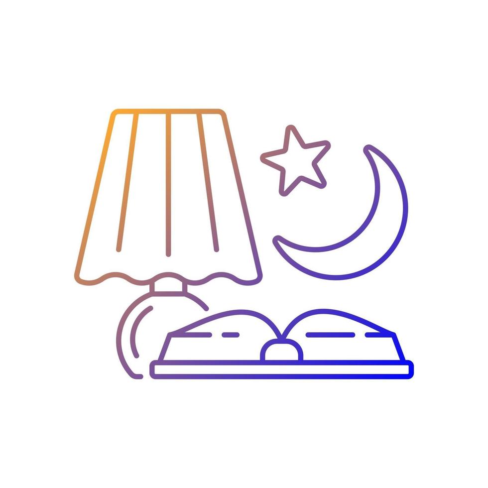 Evening reading gradient linear vector icon. Late nighttime studying. Fairytale books to read before bedtime. Thin line color symbols. Modern style pictogram. Vector isolated outline drawing