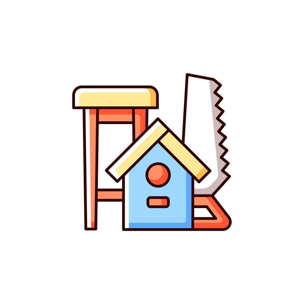 Woodworking RGB color icon. Wood carving. Handcrafted furniture-making. Handmade wooden chairs, tables. Building wood projects. Isolated vector illustration. Home carpentry simple filled line drawing