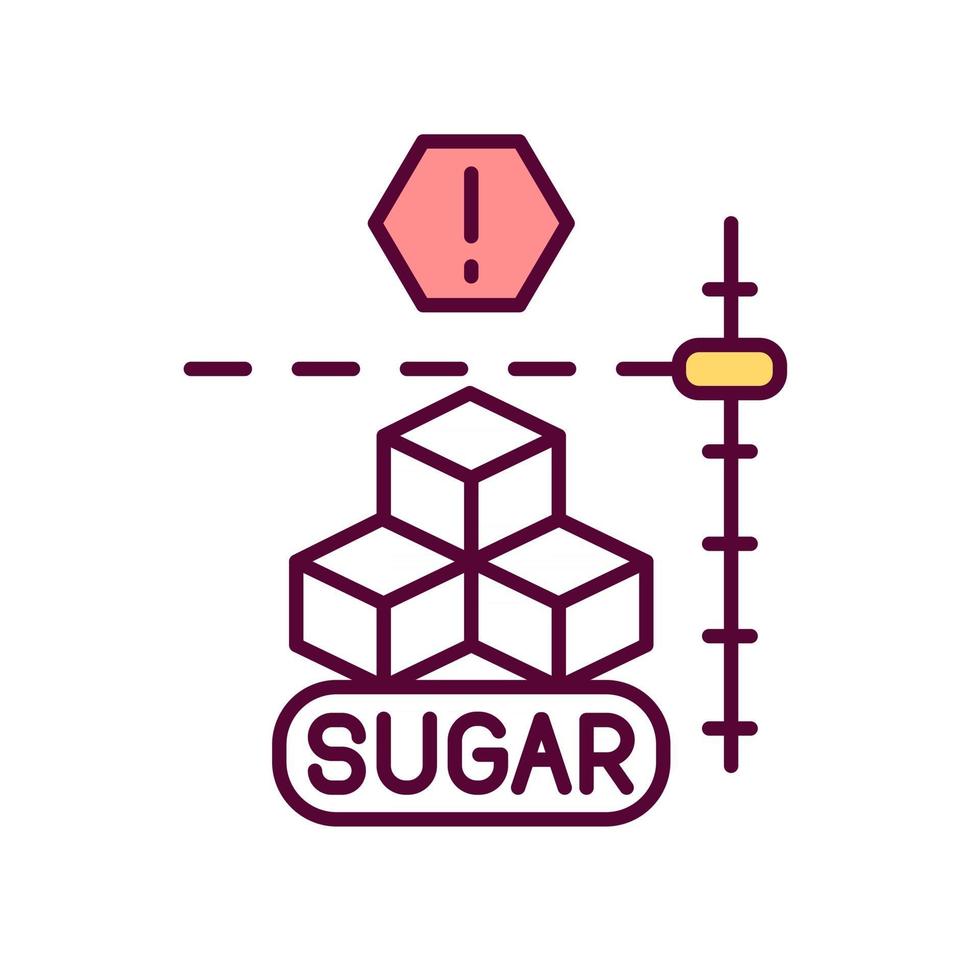 Sugar level RGB color icon. Isolated vector illustration. Decrease sweets consumption. Controlling blood during diabetes. Medical help simple filled line drawing