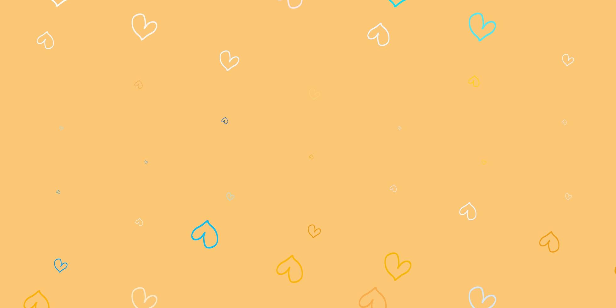 textura de vector azul claro, amarillo con corazones encantadores.