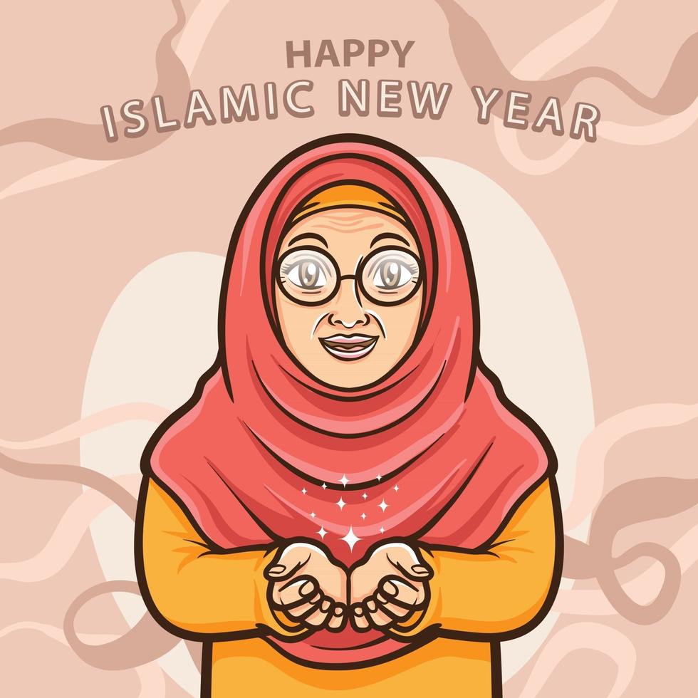 old moslem ladies greeting happy islamic new year vector