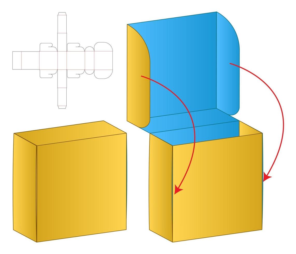 diseño de plantilla troquelada de embalaje de caja. Maqueta 3d vector