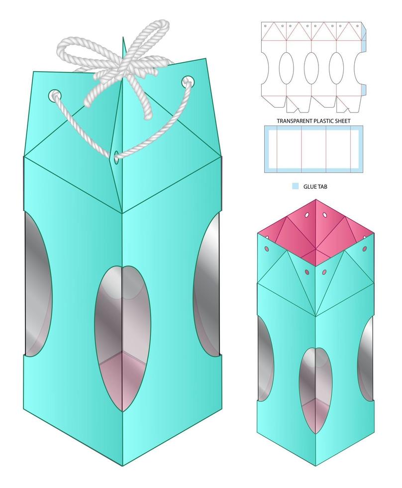 diseño de plantilla troquelada de embalaje de caja. Maqueta 3d vector