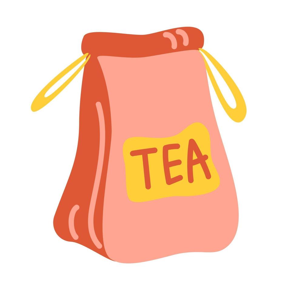 Craft Paper Bag with Tea. Element for the design of the kitchen of cafes and restaurants. Vector illustration isolated on a white background.