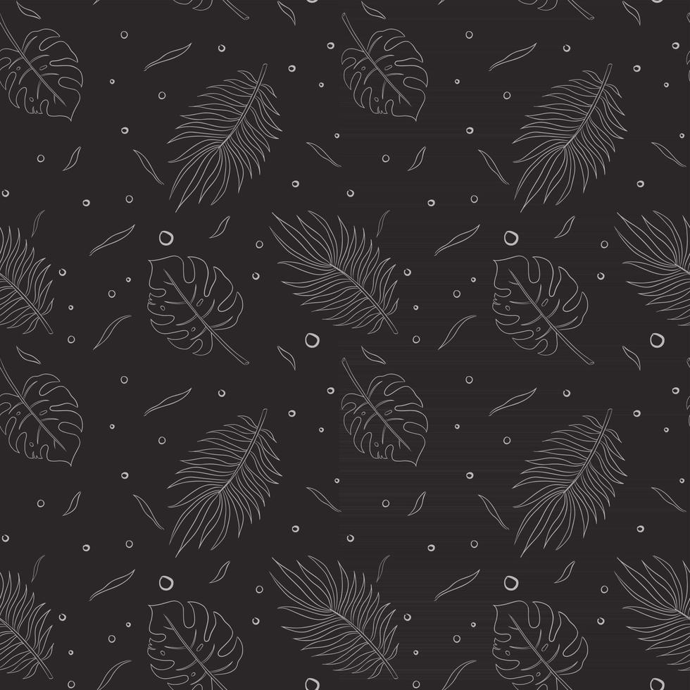 Jungle Leaves Seamless Pattern Line Art vector