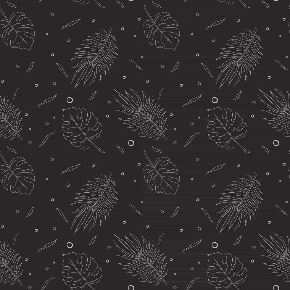 Jungle Leaves Seamless Pattern Line Art vector