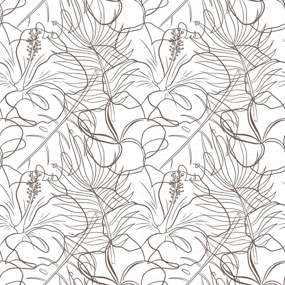 Abstract Floral Tropical Seamless Pattern Line Art vector