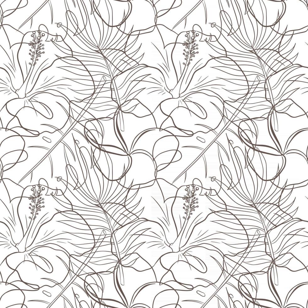 Abstract Floral Tropical Seamless Pattern Line Art vector