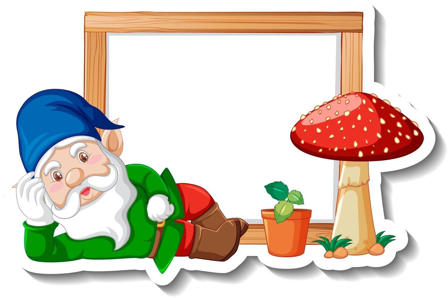 A sticker template with garden gnome or dwarf cartoon chracter vector