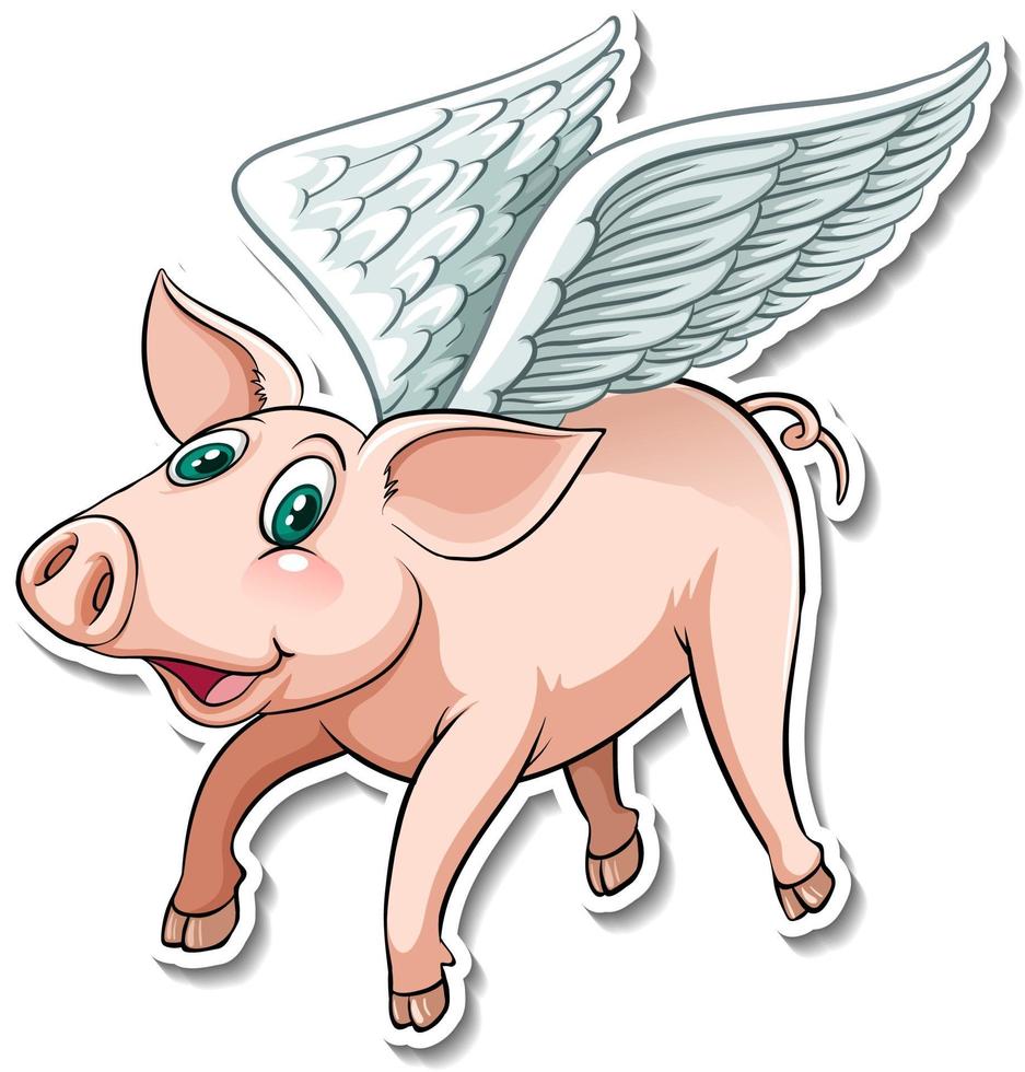 A cute flying pig cartoon animal sticker vector