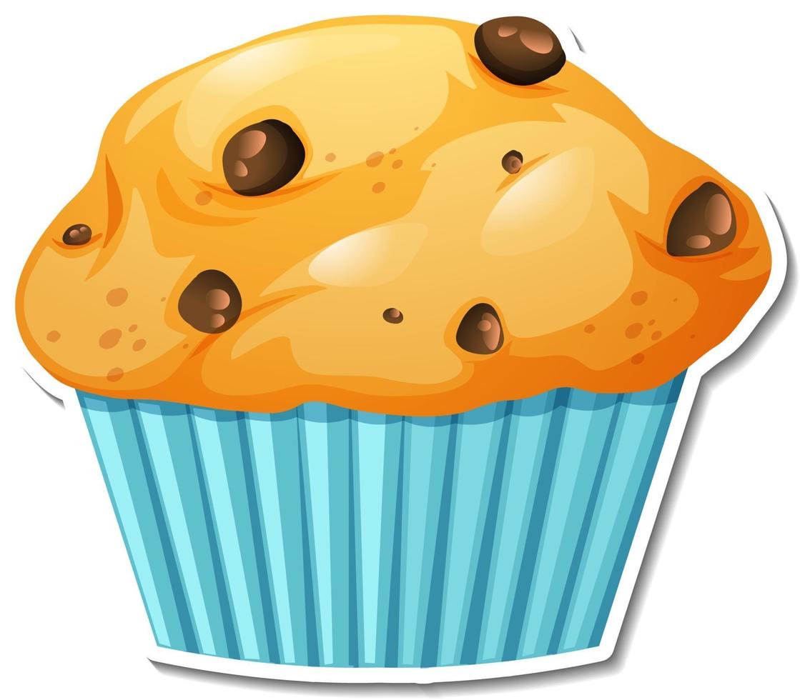 Muffin pegatina con chispas de chocolate sobre fondo blanco. vector
