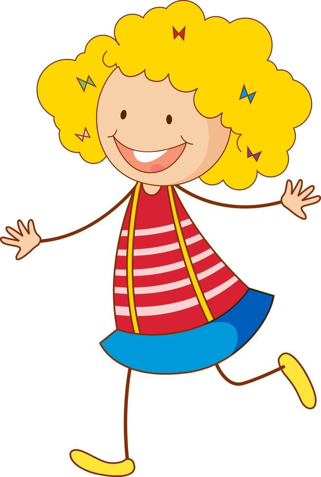 Cute girl cartoon character in doodle style isolated vector