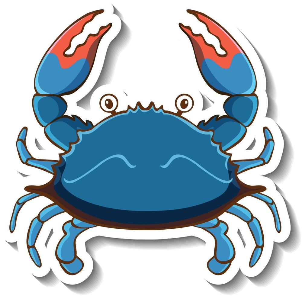 Sticker template with a blue crab cartoon character isolated vector